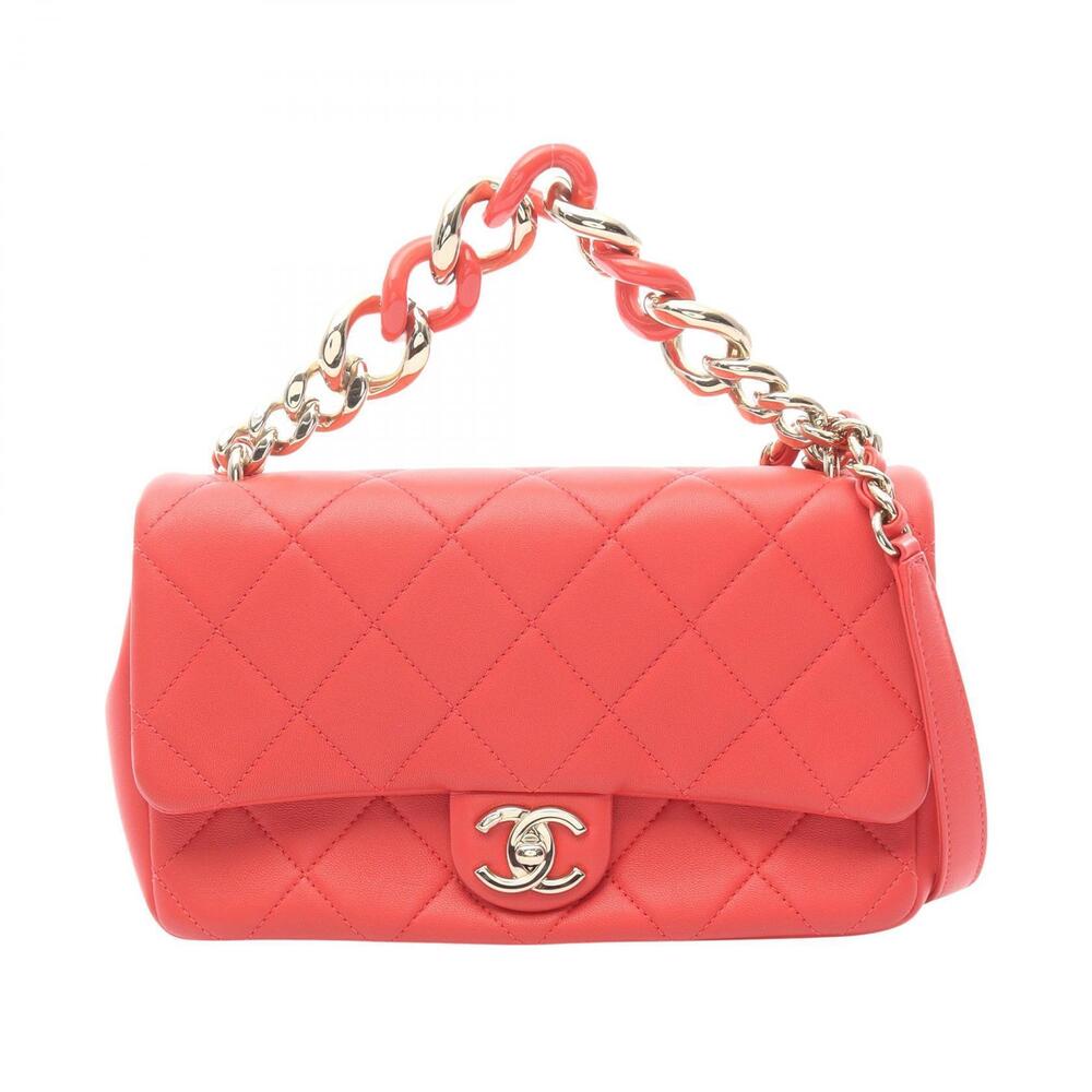Chanel Flap Bag Matelasse Shoulder Lambskin Leather Red